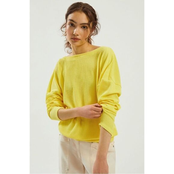 NEW Anthropologie Maeve Kasi Boatneck Yellow Pullover Shirt Blouse Medium Petite - Picture 2 of 6